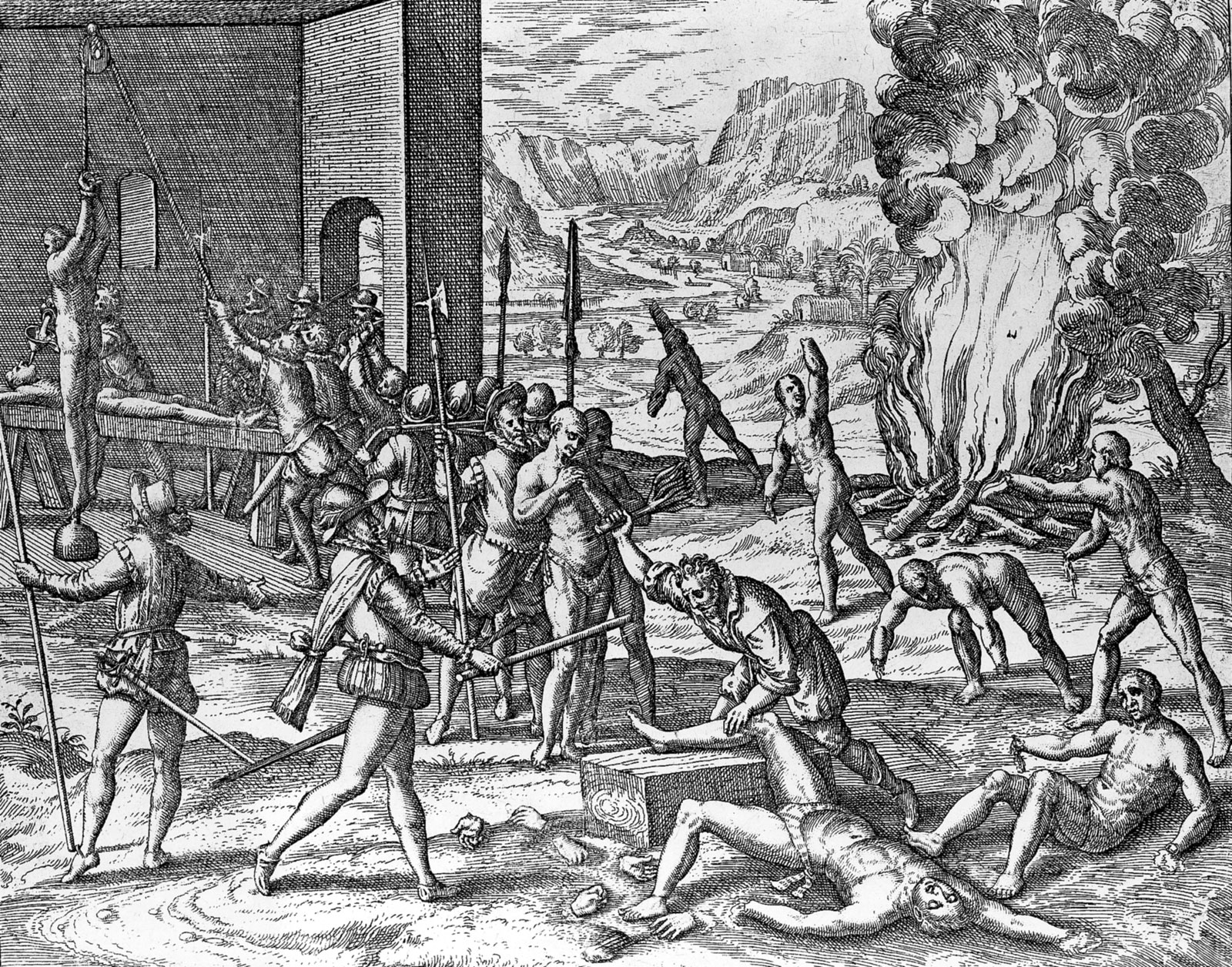 Hernando de Soto committing atrocities against Indians in Florida